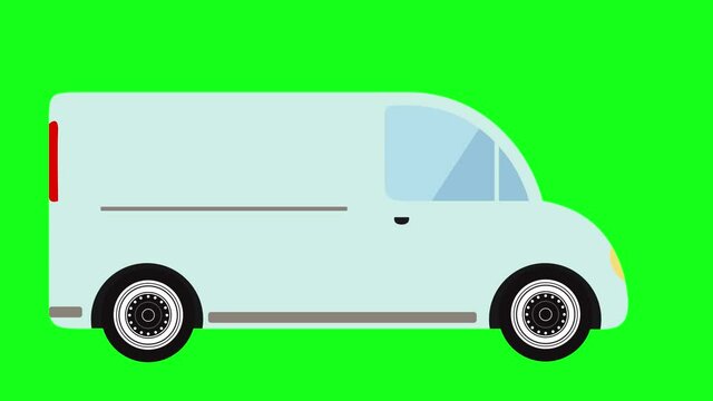 Moving automobile car animation on green screen chroma key, flat design element, graphic source