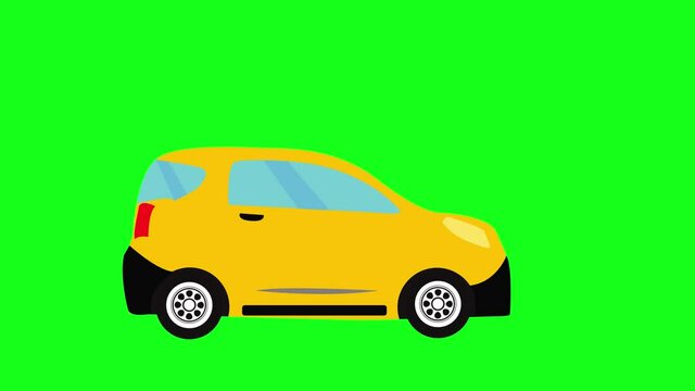 Moving automobile car animation on green screen chroma key, flat design element, graphic source