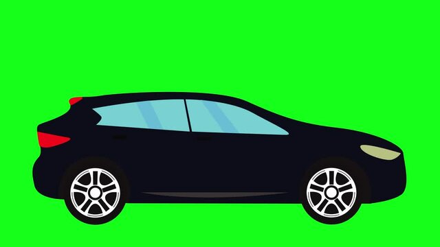 Moving automobile car animation on green screen chroma key, flat design element, graphic source