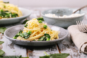 Vegetarian egg pasta Carbonara
