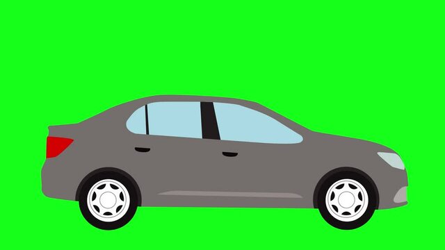 Moving automobile car animation on green screen chroma key, flat design element, graphic source