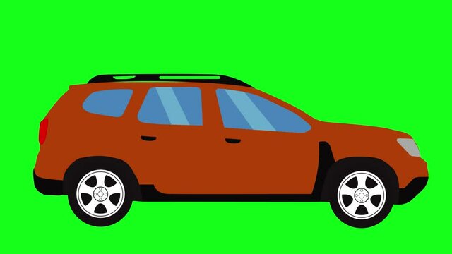 Moving automobile car animation on green screen chroma key, flat design element, graphic source