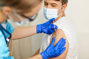 Close up of man vaccinated in a doctor's office
