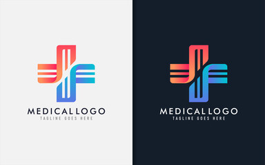 Medical Logo Design. Modern Medical Cross Symbol made from 2 abstract shapes. Vector Logo Illustration.