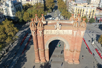 Aerial view of Triumph Arch of Barcelona, Spain