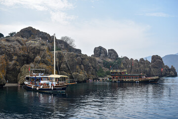 Fototapeta na wymiar yachts off the coast of the Aegean Sea. Turkey