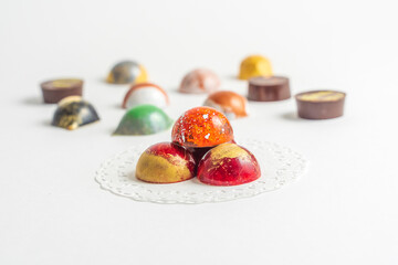 Handmade colorful chocolate, Belgian sweets