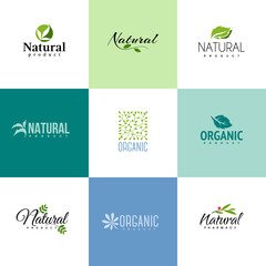 Set of natural and organic products logo templates. Icons of leaves and branches