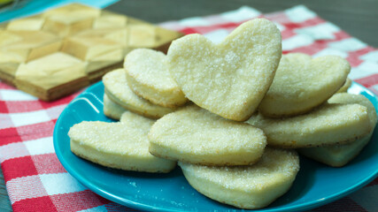 Butter cookies. Heart shaped. Columnar hearth shape cookies.