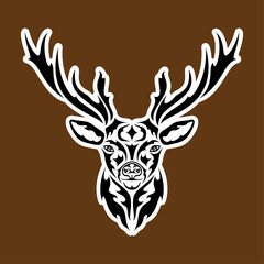 Hand drawn abstract portrait of a deer. Sticker. Vector stylized illustration isolated on brown background.
