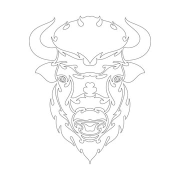 Hand drawn abstract portrait of a bison. Vector stylized illustration for tattoo, logo, wall decor, T-shirt print design or outwear. This drawing would be nice to make on the fabric or canvas.