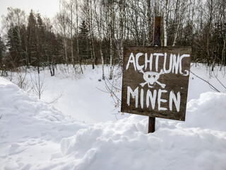 Kursk, war and life show, Russia-
February 10, 2021. WW2 German mine field at a reenactment...