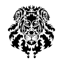 Hand drawn abstract portrait of a lion. Vector stylized illustration for tattoo, logo, wall decor, T-shirt print design or outwear. This drawing would be nice to make on the fabric or canvas.