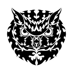 Hand drawn abstract portrait of an owl. Vector stylized illustration for tattoo, logo, wall decor, T-shirt print design or outwear. This drawing would be nice to make on the fabric or canvas.