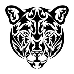 Hand drawn abstract portrait of a puma. Vector stylized illustration for tattoo, logo, wall decor, T-shirt print design or outwear. This drawing would be nice to make on the fabric or canvas.