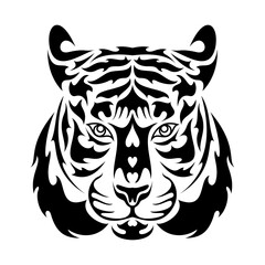 Hand drawn abstract portrait of a tiger. Vector stylized illustration for tattoo, logo, wall decor, T-shirt print design or outwear. This drawing would be nice to make on the fabric or canvas.