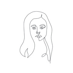 One line woman. Hand drawn portrait girl in minimalistic style. Beauty logo. Simple design. Continuous line drawing. 