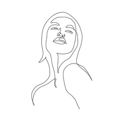 One line woman. Hand drawn portrait girl in minimalistic style. Beauty logo. Simple design. Continuous line drawing. 