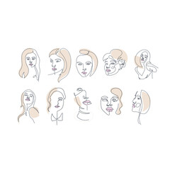 One line hand drawn vector woman face. Abstract portrait. Simple logo in minimal style for beauty salon, beautician, makeup artist, stylist. .