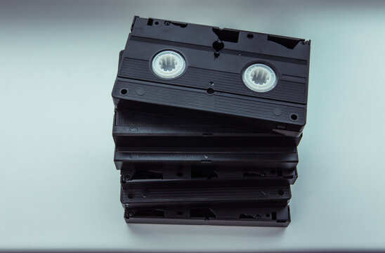 
old videotapes on white background