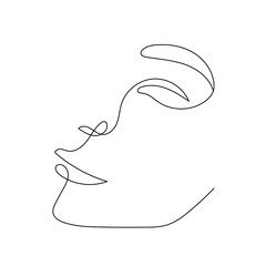 One line  vector woman face. Abstract portrait. Simple logo in minimal style for beauty salon, beautician, makeup artist, stylist. .