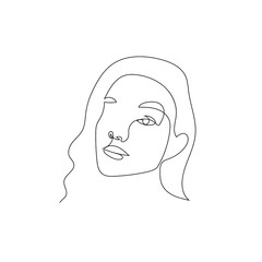 One line hand drawn vector woman face. Abstract portrait. Simple logo in minimal style for beauty salon, beautician, makeup artist, stylist. .