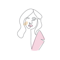 One line hand drawn vector woman face. Abstract portrait. Simple logo in minimal style for beauty salon, beautician, makeup artist, stylist. .