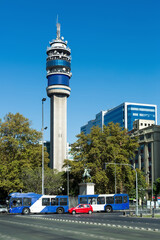 City TV tower in center of Santiago, tallest building in city. Santiago, Chile
