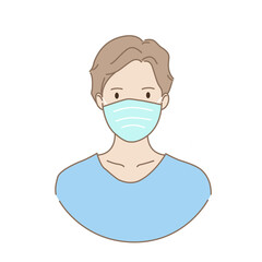 Male doctor wearing medical mask in portrait. Avatar or profile. Hand draw thin line style. Vector illustration.