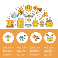 Background with honey and bee icons.