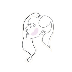 One line hand drawn vector woman face. Abstract portrait. Simple logo in minimal style for beauty salon, beautician, makeup artist, stylist. .
