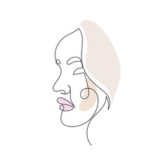 One line hand drawn vector woman face. Abstract portrait. Simple logo in minimal style for beauty salon, beautician, makeup artist, stylist. .