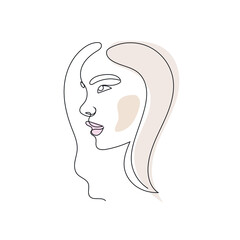One line hand drawn vector woman face. Abstract portrait. Simple logo in minimal style for beauty salon, beautician, makeup artist, stylist. .