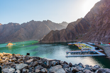Hatta dam  , beautiful mountain lake, located in Dubai, uae. 