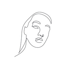 One line hand drawn vector woman face. Abstract portrait. Simple logo in minimal style for beauty salon, beautician, makeup artist, stylist. .