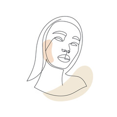 One line hand drawn vector woman face. Abstract portrait. Simple logo in minimal style for beauty salon, beautician, makeup artist, stylist. .