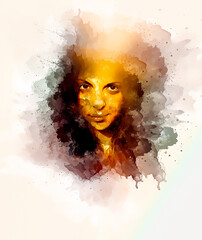 beautiful woman face and mosaic structure.