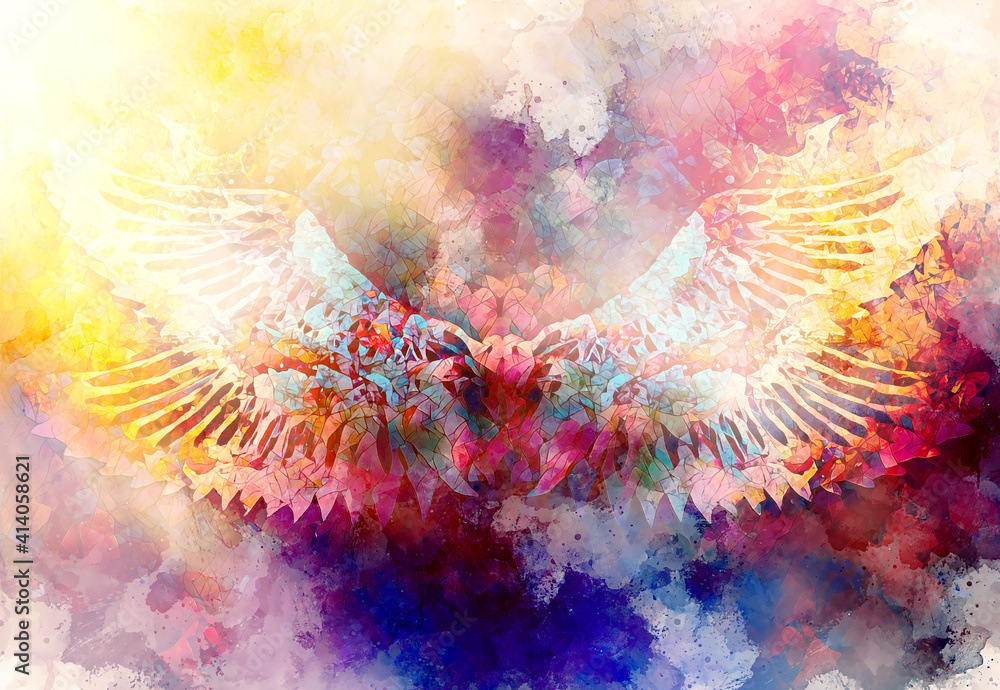 Poster feathers and mosaic structure on abstract background.