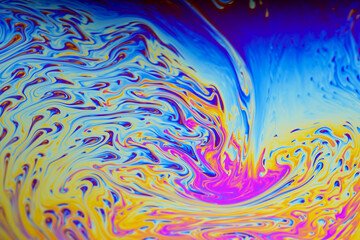 Colorful soap bubbles, iridescent liquid