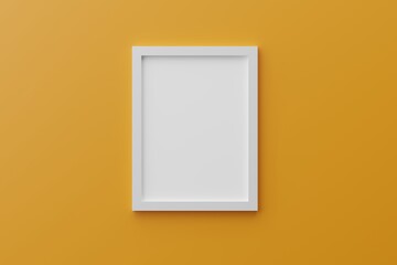 White picture frames on gamboge yellow background. 3D render picture frame and background