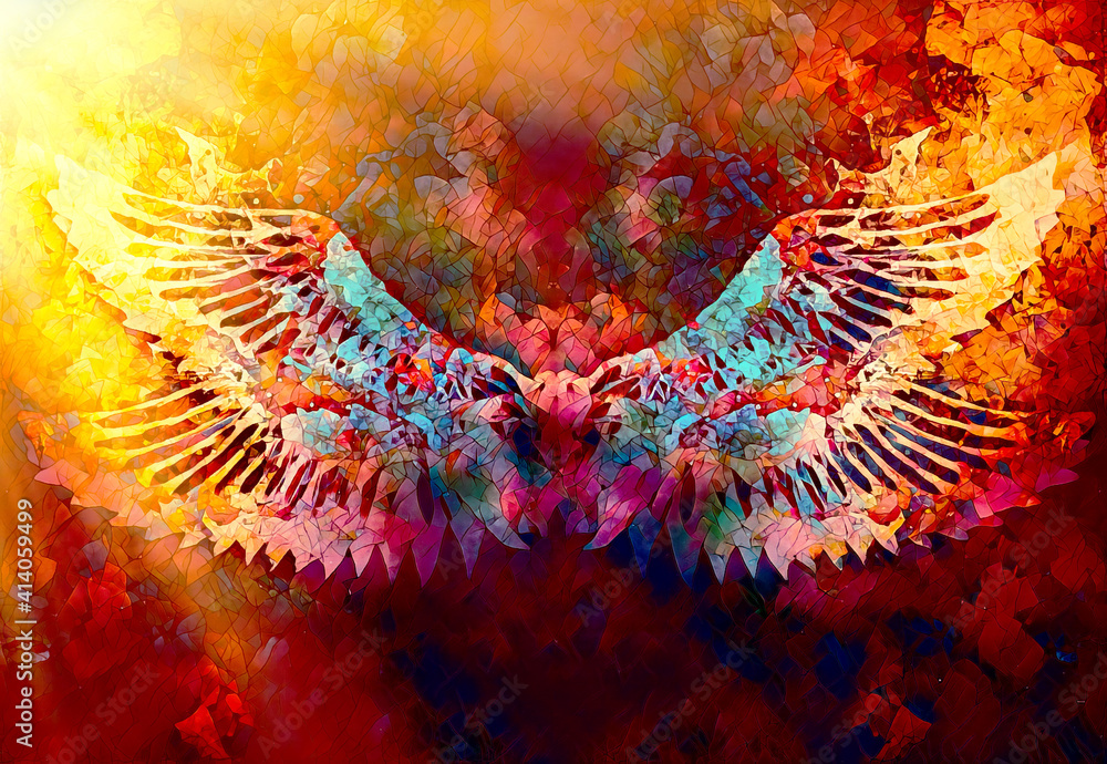 Poster feathers and mosaic structure on abstract background.