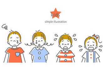 悩みを抱える子供たちのシンプルでかわいい線画イラスト素材