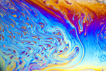 Colorful soap bubbles, iridescent liquid
