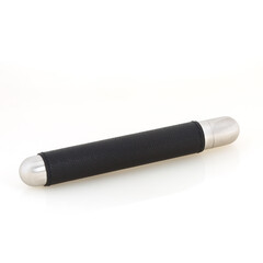 Black leather cigar holder on a white background