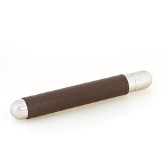 Brown leather cigar holder on a white background