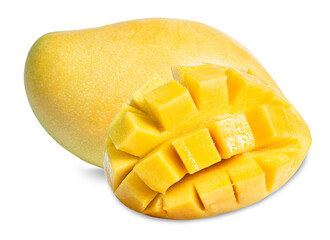 clipping path yellow mango isolated on white background