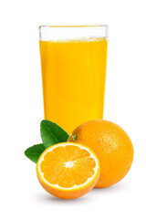 Fresh orange juice in glass or bottle with fruits, isolated on white