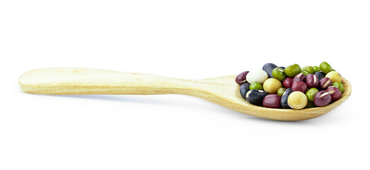 red bean ,green bean ,black bean, soybean isolated on white background