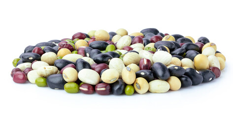 red bean ,green bean ,black bean, soybean isolated on white background