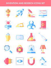 Fototapeta na wymiar Invention And Research Icons Set In Flat Style.